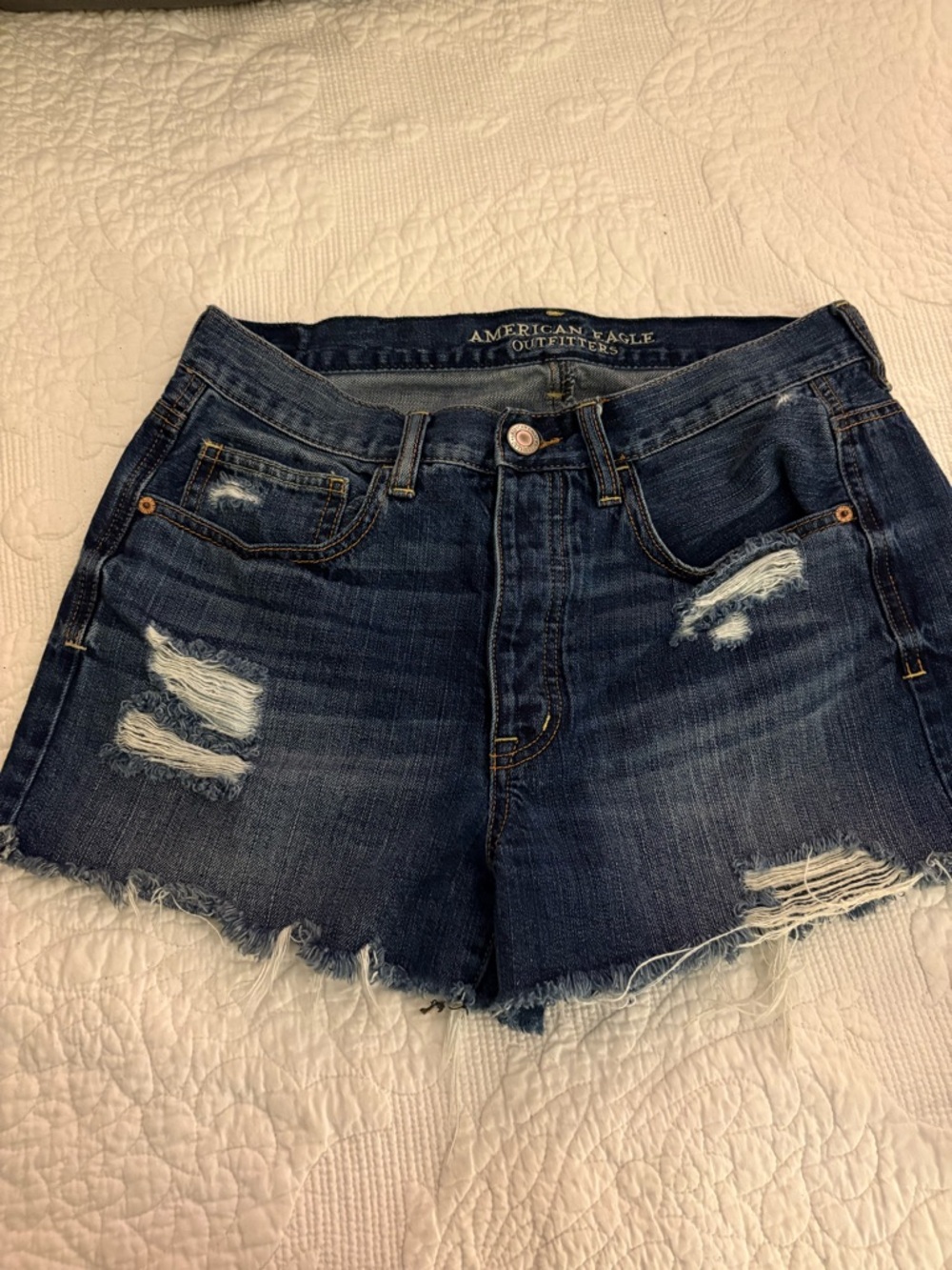American Eagle Outfitters Dark Denim Distressed Jean Shorts